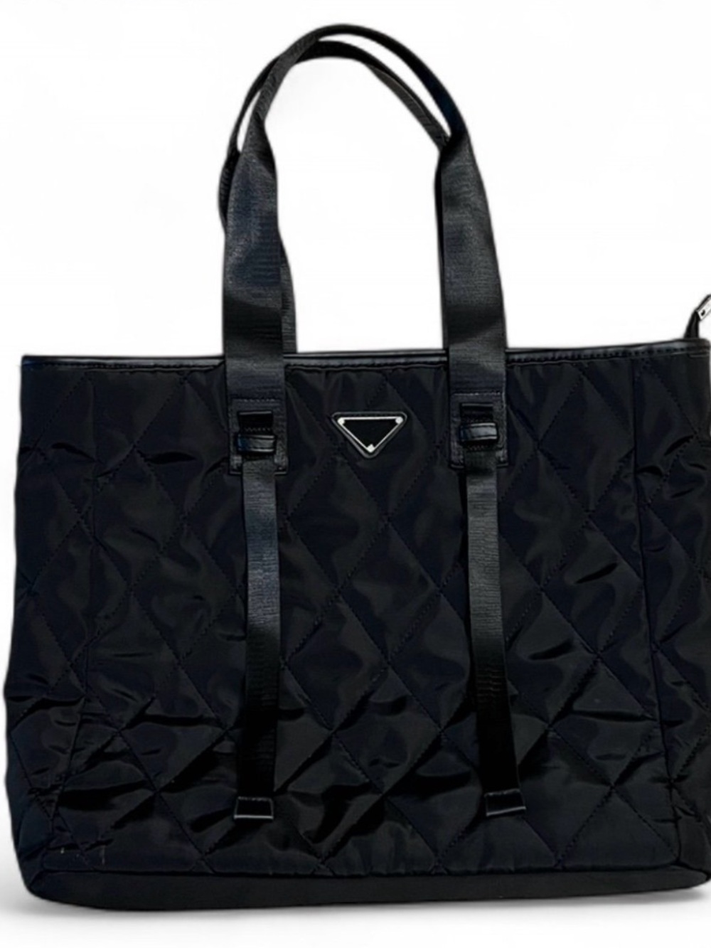 EGO Black Quilted Tote Bag with Strap Accents